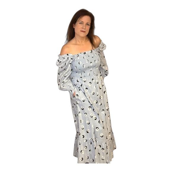 NWT Kate Spade Bphemian Midi Dress - Medium - Light Blue Print - 3/4 Sleeves - Picture 4 of 13